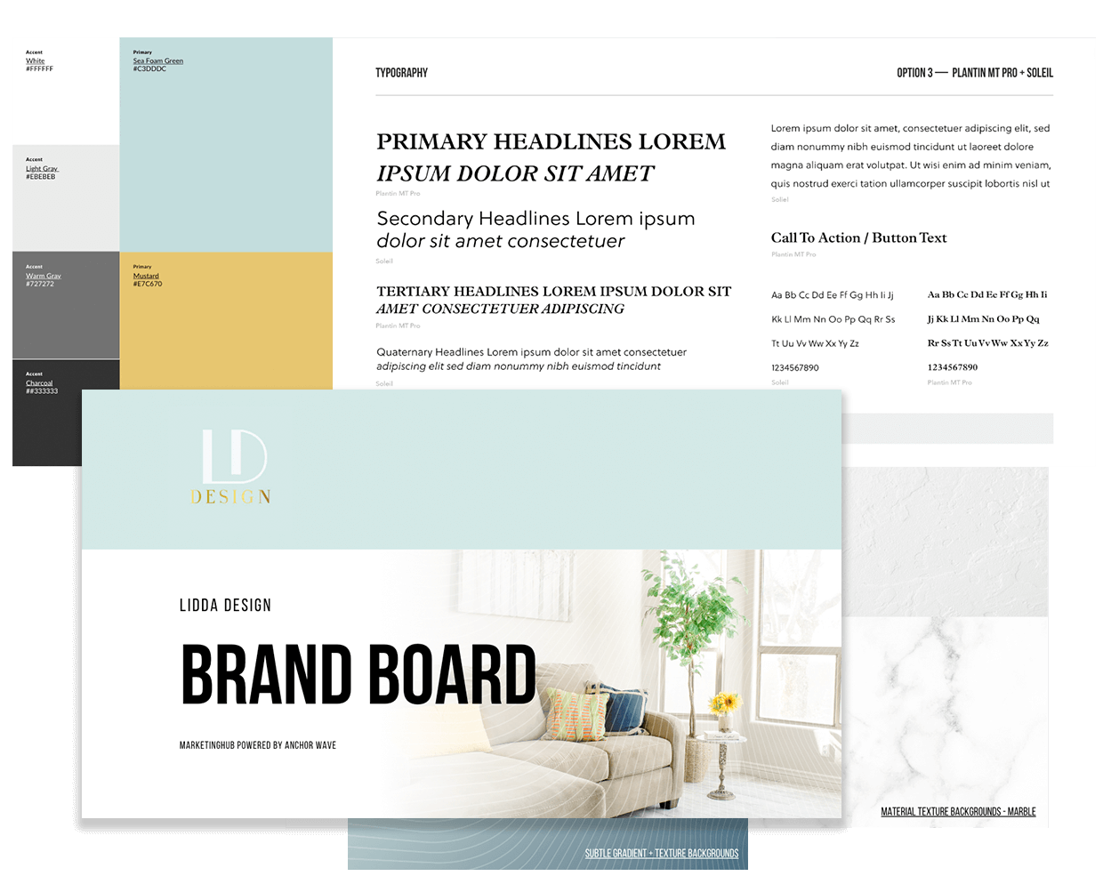 An example of brand guidelines showing fonts, colors, and logos
