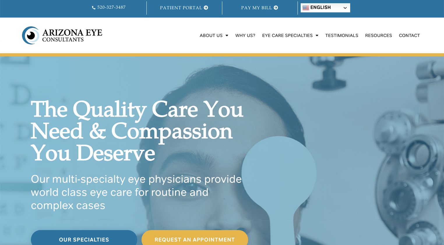 Newly designed website for Arizona Eye Consultants completed by Anchor Wave
