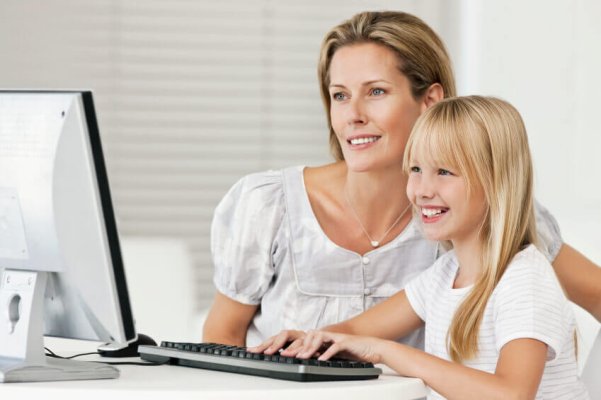 Mother and Daughter Working on the Computer
